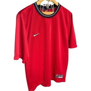 Nike Jersey Ringer Tee L Red USA Made Short Sleeve Shirt Swoosh Logo VTG 90s